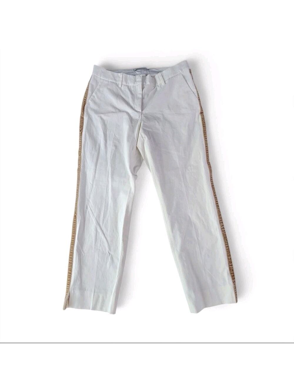 NWT Ago e Filo White Mid Rise Ankle Pants Straight Velvet Stripes Side Size 46